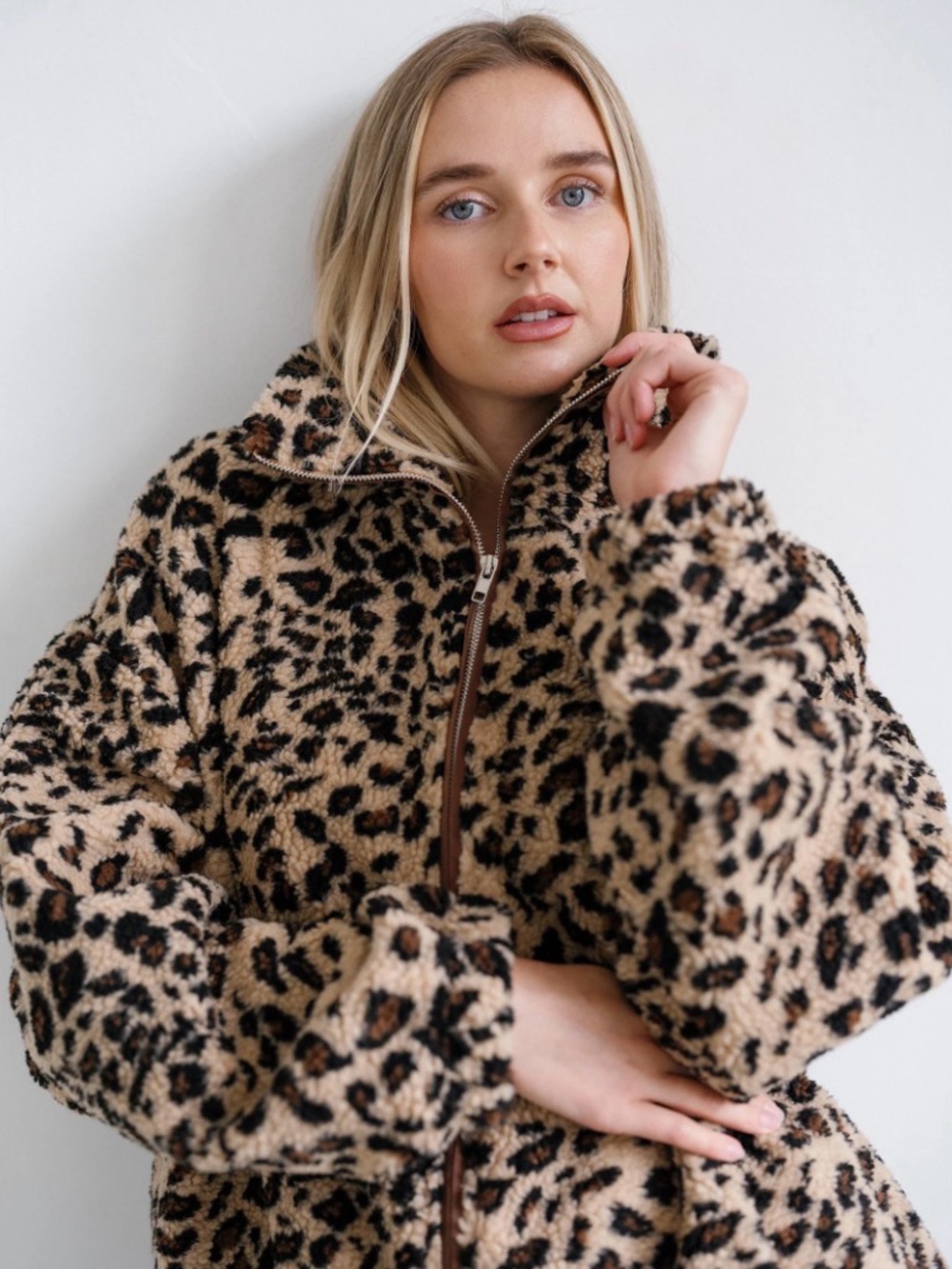 Brunette The Label Leopard Print Sherpa Fleece Jacket (Size M/L)